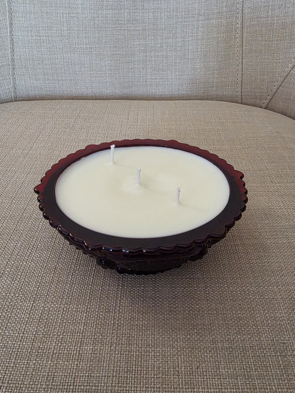 Vintage Red Avon Glass Bowl Candle
